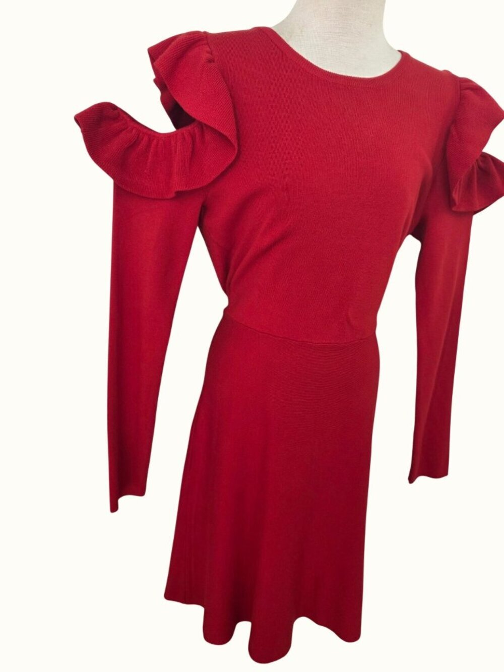 INC International Red Sweater Dress XL Cold Shoulder Flutter Long Slv NWT Knit